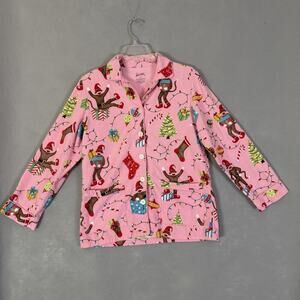 Nick & Nora Pajama Top Women Sz Small Flannel Sock Monkey Christmas Cozy Warm